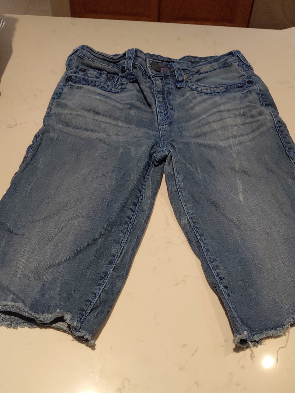 True Religion Light Blue Cropped Denim Shorts